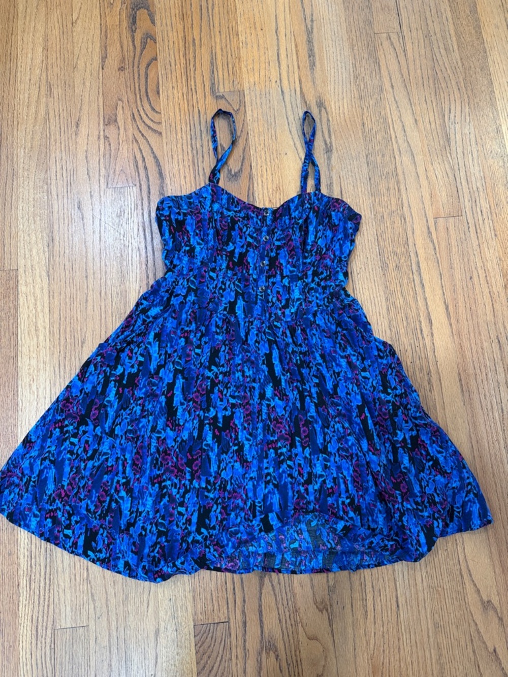 Express Blue & Black Floral Spaghetti Strap Sundress